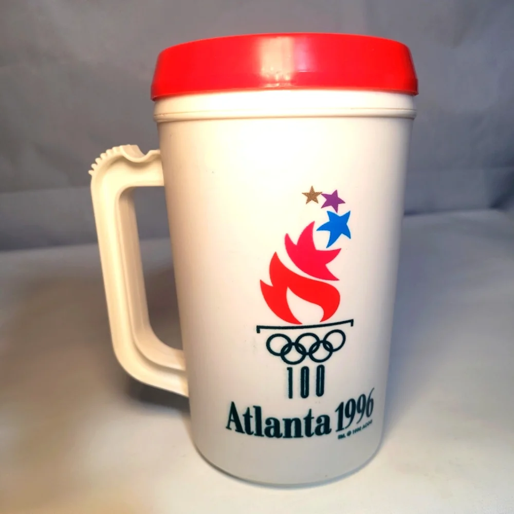 1996 Atlanta Olympics Insulated Plastic Mug/Cup Tumbler Red Vintage
